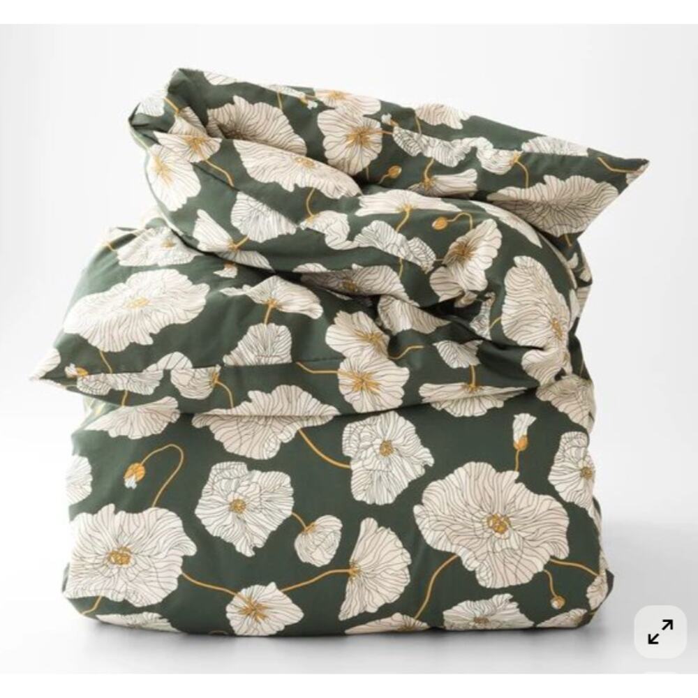 Schoolhouse King Size Blooming Field Duvet Cover Percale Cotton Green Floral